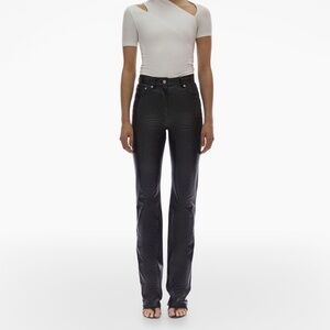 Helmut Lang Leather 5-Pocket Pant Black Lambskin High Rise Straight Leg Sz 0